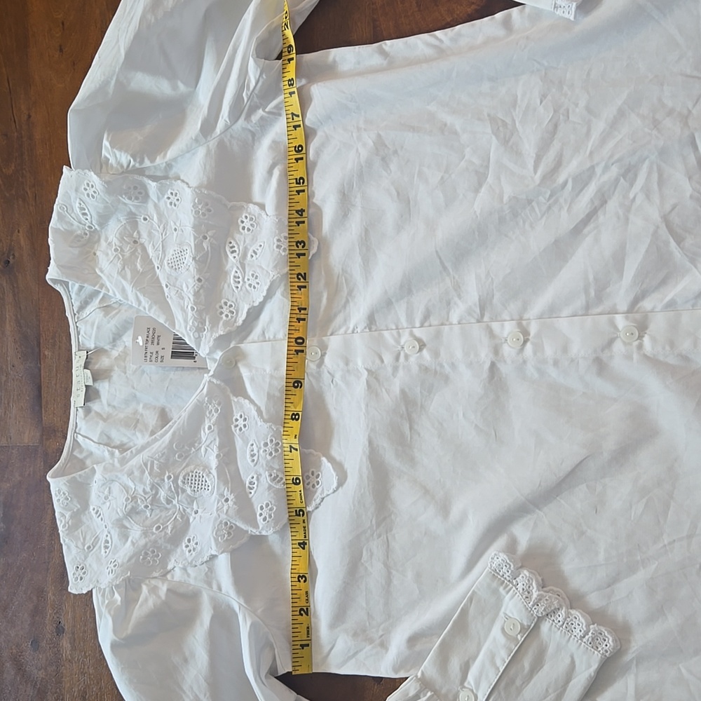 Status By Chenault White Button Down With Eyelet Peter Pan Collar Size Small - Picture 6 of 7